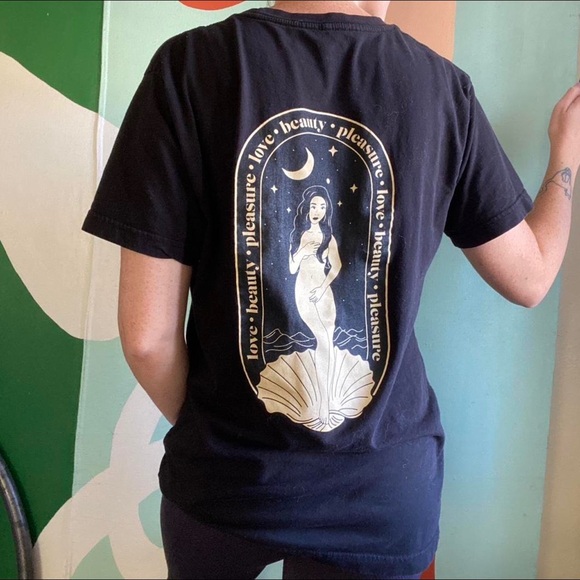 Medium Soft Black Tee- Love, Beauty, Pleasure by La Sirena - Picture 1 of 3